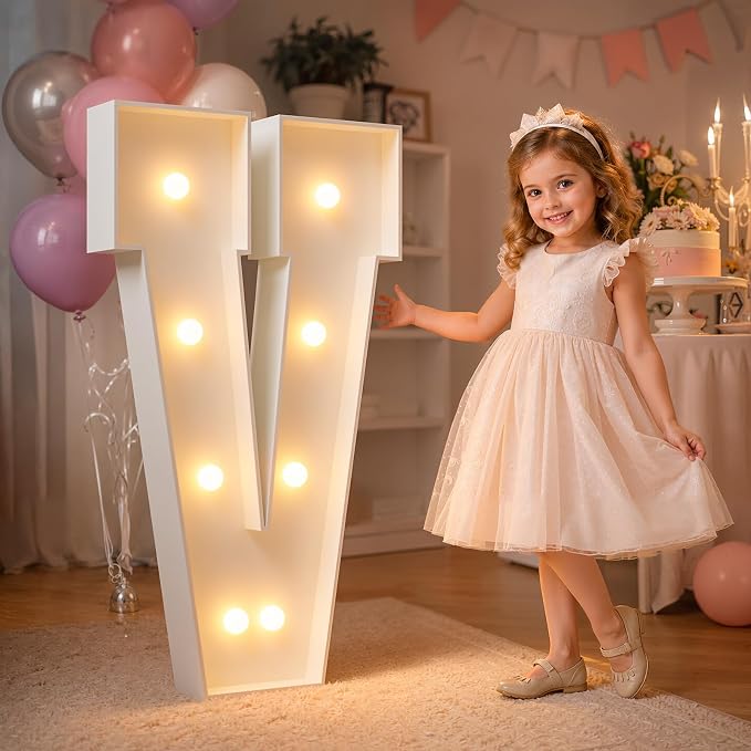 imprsv 3FT Light Up Marquee Letter V for Birthday, Baby Shower, Wedding, Engagement Party Decorations - Large Letter for Party Decor