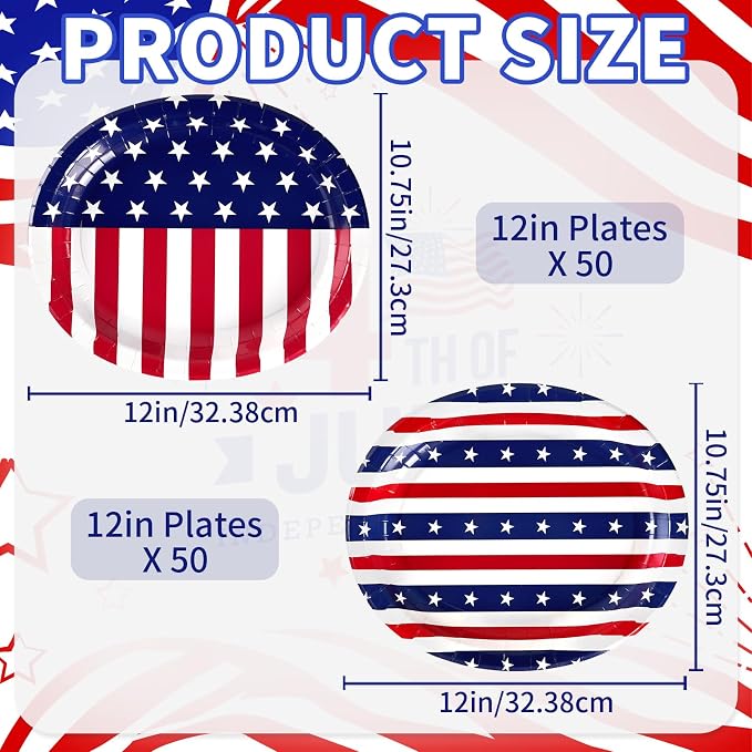 OuMuaMua 100Pcs Heavy Duty Patriotic Party Plates Supplies, American Flag Oval Disposable Paper Plates and Napkins for 4th of July Independence Day, Veterans Day, Election Day Party Decorations