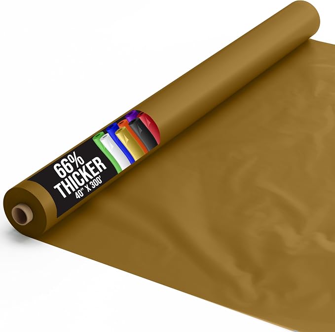 Party Solids 66% Thicker Premium Gold Plastic Table Cover Roll 40" X 300' Table Cloth Plastic Cover Roll Quality Thick Banquet Rolls Disposable Tablecloth Rolls Strong American Based Company