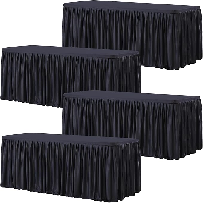 Wish Care 4 Pack Black Rectangle Table Clothes for 6 Foot Tables, Polyester Fitted Tablecloths 6ft Stretch Table Cover for Wedding, Birthday, Parties, Trade Show, Craft Show