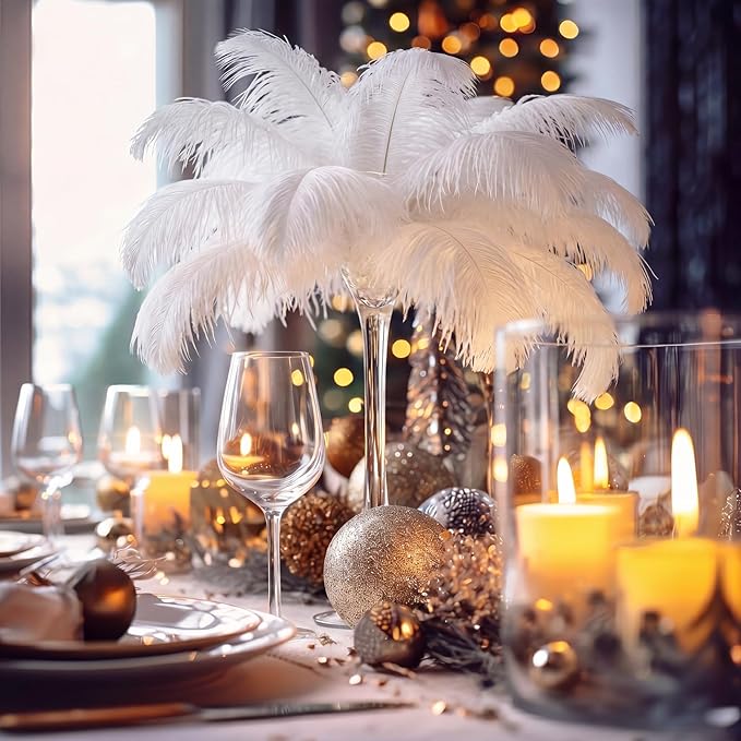 Maitys 180 Pcs Large Natural Ostrich Feathers Bulk 14-16 Inch (35-40cm) 12-14 Inch (30-35cm) 10-12 (25-30cm) Ostrich Feathers Plumes for Centerpieces Wedding (White)