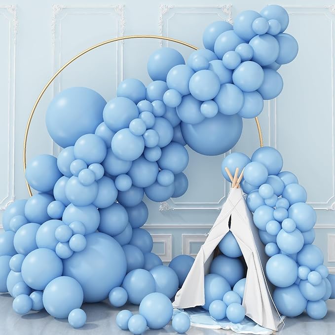 Double Stuffed Pastel Blue Balloon Garland Kit, Baby Blue Balloons Different Sizes 18/12/10/5 Inch Macaron Light Blue Latex Balloons Arch Kit for Gender Reveal Birthday Baby Shower Party Decorations