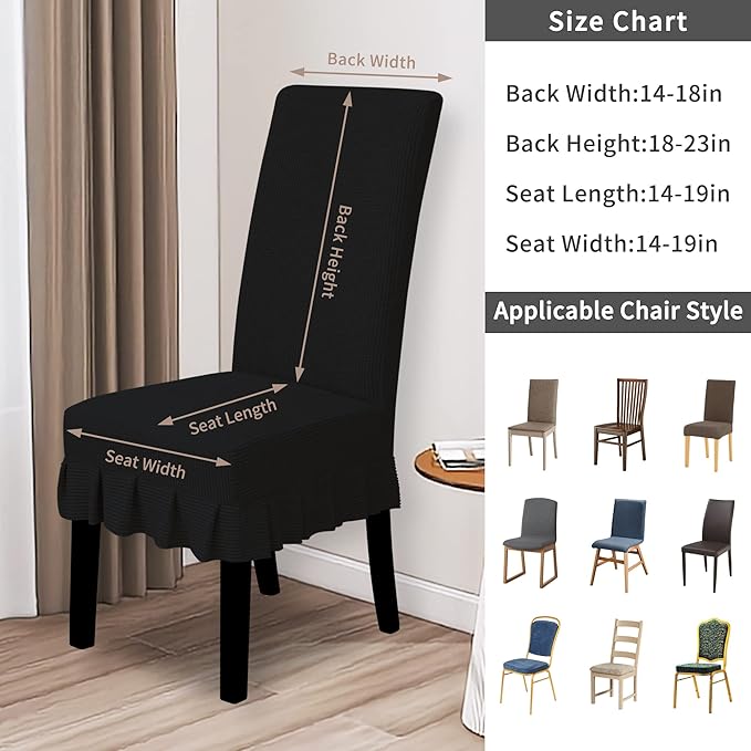 Easy-Going Dining Chair Covers Stretch Parsons Chair Slipcover with Skirt Chair Covers for Dining Room Restaurant Banquet (4 PCS, Black)