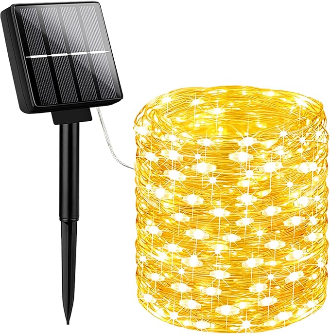 Brightever Solar String Lights, 1-Pack 40FT 100LED Solar Fairy Lights with 8 Lighting Modes, Solar Lights Outdoor Waterproof for Patio Christmas Wedding Party Tree Yard Decoration (Warm White)