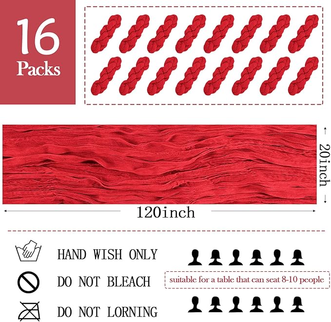 16 Pack Red Cheesecloth Table Runner 20 x 120 inch Gauze Table Runners 10 FT Long,Semi Sheer Boho Cheese Cloth Fabric Table Runner Bulk for Party,Wedding,Baby Shower,Bridal Shower Decoration