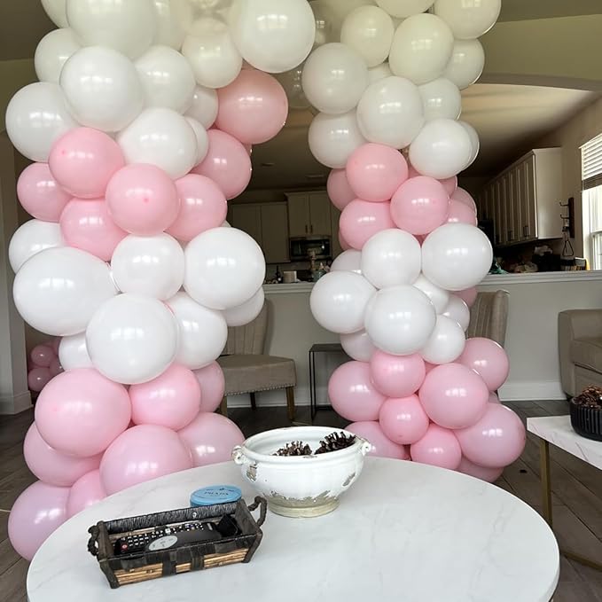 Pink and White Balloon Arch, Light Pastel Pink Pearl White Sand Balloon Garland Kit, Matte Latex Balloons Different Sizes for Bridal Shower Gender Reveal Birthday Wedding Engagement Party Decor