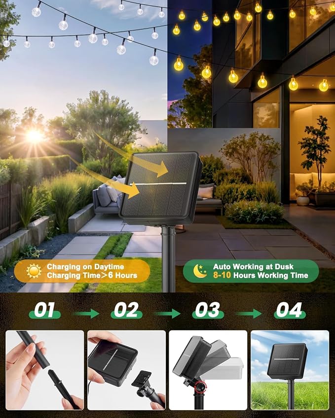Brightown Solar String Lights Outdoor Waterproof, 2 Pack Total 120 LED 73 FT, Solar Powered Patio Lights with 8 Lighting Modes for Garden Yard Porch Wedding Party Decor (Warm White)