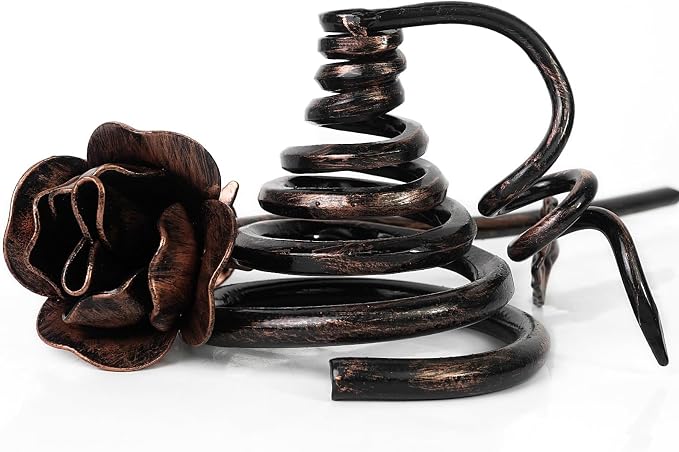 DreamsEden 7th Anniversary Set for Wife, Resin Couple Sculpture & Iron Rose with Stand, Copper Wedding Gift for Her, Romantic Home Decor Statue
