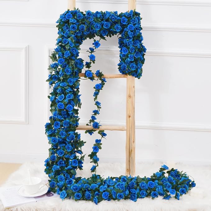 BLEUM CADE 5Pcs 41Ft Flower Garland Artificial Rose Vines for Bedroom, Cute Fake Hanging Flower Vines Floral Garland Decorations for Wedding Party Wall Room Decor Aesthetic