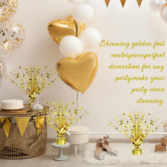 Crowye 6 Pcs Gold Metallic Foil Spray Centerpiece Table Decoration Gold Round Spray Centerpiece for Party Table Decor for Holiday Birthday Party