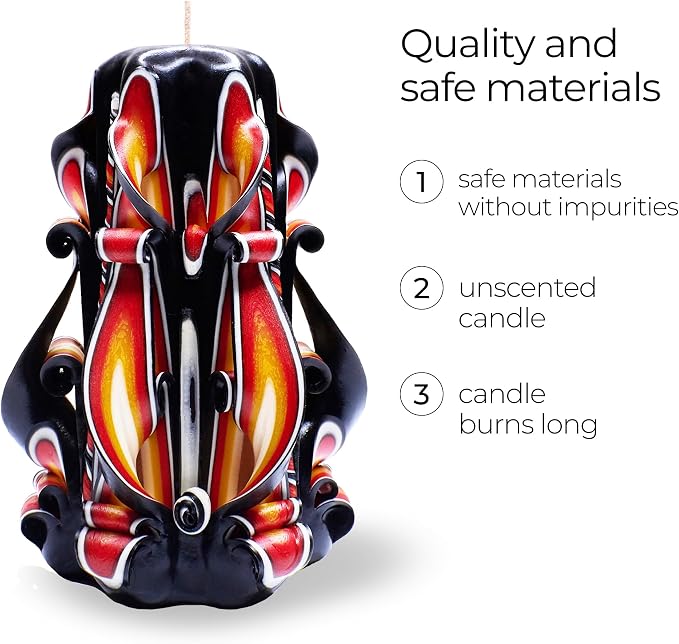 Carved Candles - Handmade Decorative Large Candle – Tall Long Burning Cute Spiral Candles for Women – Table Candle for Home Decor, Cozy Cottage Core Gift - Christmas Gift for Mom - Black