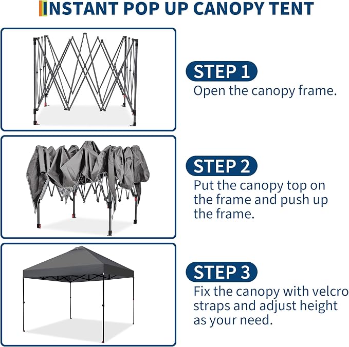 Garvee 10x10ft Pop Up Canopy Tent, Heavy Duty Outdoor Instant Gazebo Shelter, UV-Resistant Waterproof Canopy with Wheeled Bag, Adjustable Height, for Patio, Beach, Garden, Events, Parties