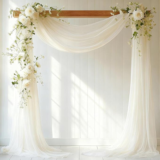 Wedding Arch Draping Fabric, 31.5" x 20FT Wrinkle-Free Sheer Chiffon Drapery for Ceremony Backdrop, Arbor, Pergola, Church Cross, Photo Booth, Baby Shower & Home Decor, 1-Pack, Ivory