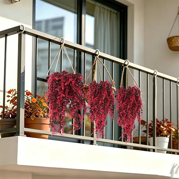 RECUTMS 3Pcs Artificial Fall Hanging Money Plants 31.5" for Indoor Outdoor | UV Resistant,Wine Red Hanging Artificial Plants,Fall Fake Vine for Autumn Home Garden Patio Front Porch Wedding Party Decor