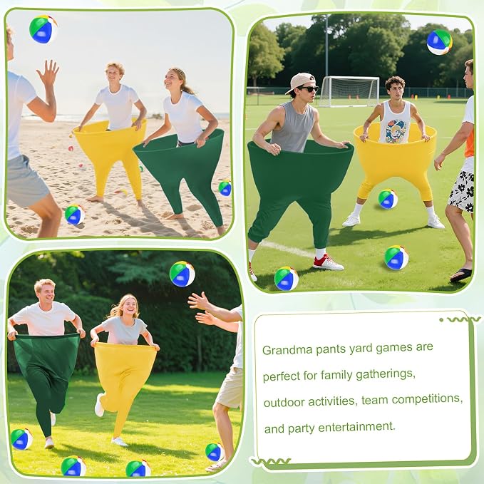 Granny Pants Yard Game for Adults and Family, Big Pants Ball Catch Game Set with 2 Giant Pants Green & Gold, 8 Balls & 1 Air Pump, Hilarious Outdoor Lawn Tossing Games for Backyard BBQ Party