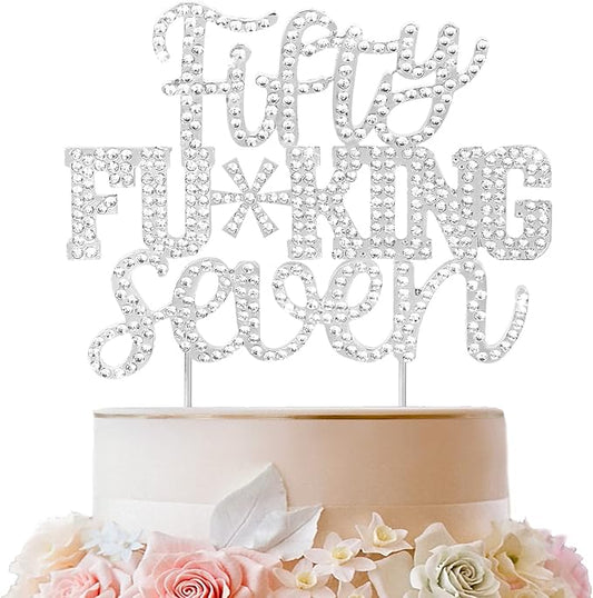 LINGTEER Happy 57th Birthday Funny Silver Rhinestone Cake Topper - Cheers to 57 Years Old,Happy 57th Birthday Party Cake Centerpieces Topper Decorations.