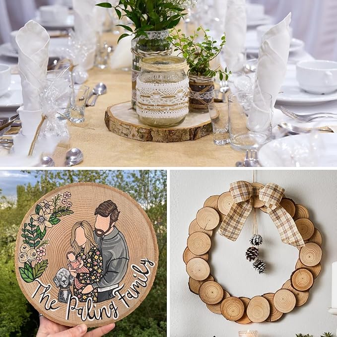 Philorn Wooden Circles for Centerpieces 6Pcs 6.3-7 inch Wood Slices Tree Stump Decor with Bark, Wooden Rounds Unfinished Wood Base Wood Slabs for Centerpieces Wedding Decor, DIY Painting Crafts