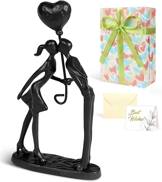 Kresecioo Kissing Couple Small Statue Cast Iron Sculpture Decor, Wedding Anniversary Romantic Gifts for Couple Women Men Wife Husband Girlfriend Her Him, Birthday Gifts for Girlfriend Wife