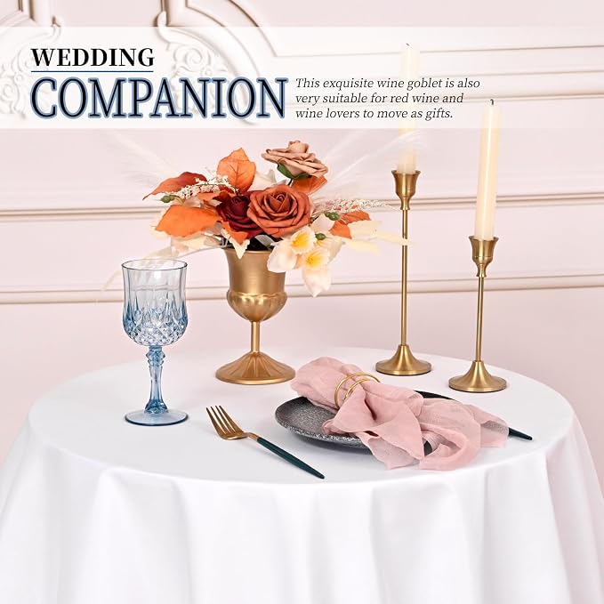 48Pack Blue Plastic Wine Glasses,Vintage Plastic Goblets for Parties, Dusty Blue Drinking Glasses Crystal Water Goblets Reusable for Wedding Reception, Grand Event Party Supplies
