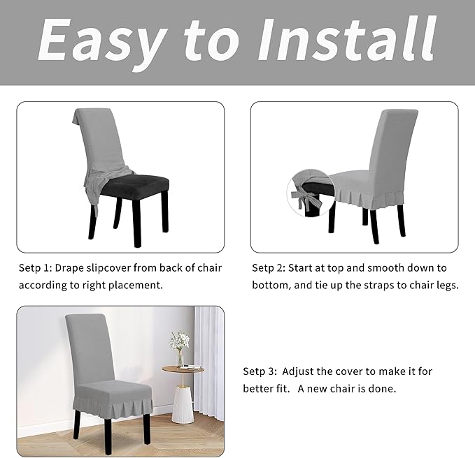 Easy-Going Dining Chair Covers Stretch Parsons Chair Slipcover with Skirt Chair Covers for Dining Room Restaurant Banquet (8 PCS, Light Gray)
