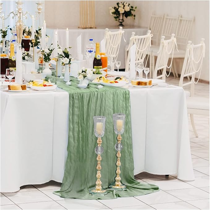 Foaincore 12 Pack Cheesecloth Table Runner 13ft Boho Gauze Table Runner Rustic 157" Long Cheese Cloth Romantic for Wedding Bridal Baby Shower Arbor Decor(Green)
