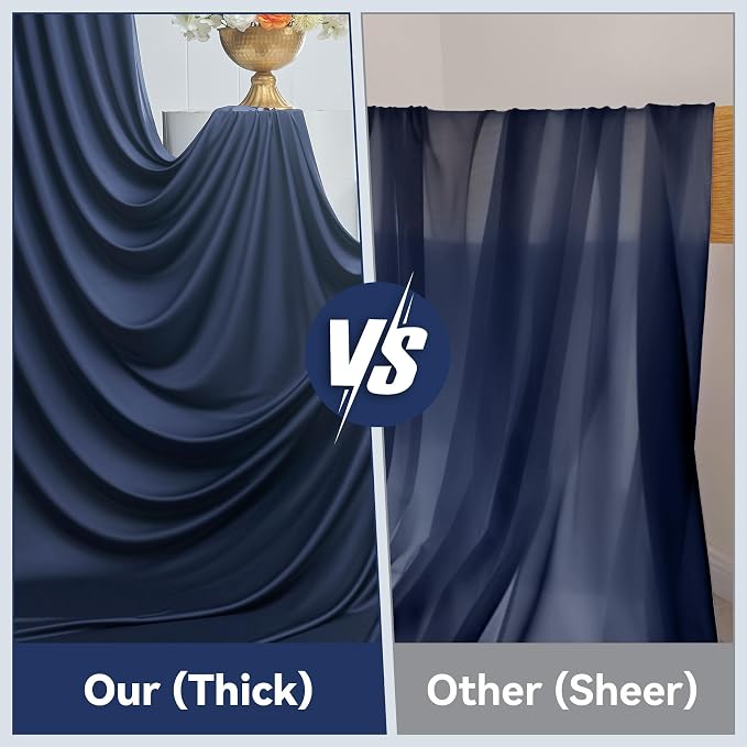 10x16ft Navy Blue Backdrop Curtain for Party, 2 Panels Wrinkle Free 16 Foot Long Polyester Photo Backdrop Drapes Photography Background for Wedding Birthday Gathing