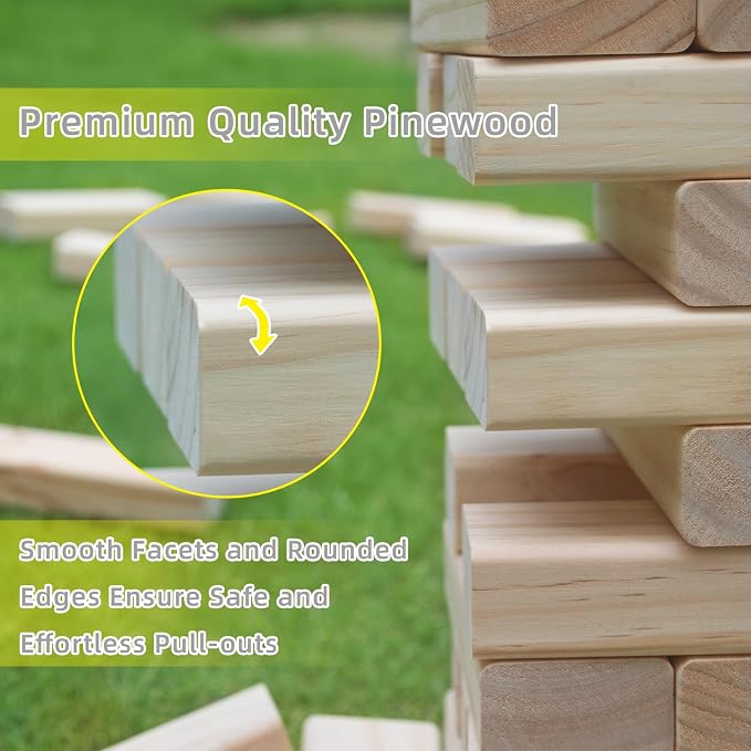 GOROCK Giant Tumble Tower Games，60 Pcs Wooden Block Up to 5FT Stacking Game with Dice Scoreboard and Carry Bag ，Christmas Birthday Gift for Family Outdoor Indoor Party Camping Beach Lawn Games