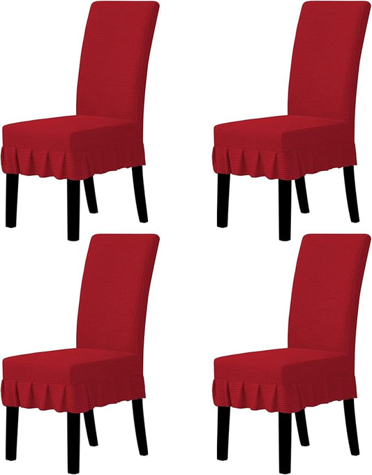 Easy-Going Dining Chair Covers Stretch Parsons Chair Slipcover with Skirt Chair Covers for Dining Room Restaurant Banquet (4 PCS, Red)