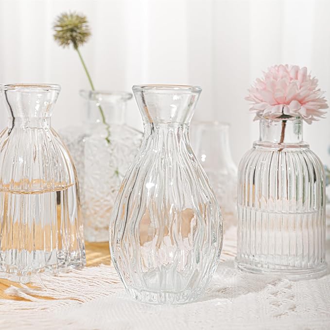 Glass Bud Vase Set of 32 Pcs, Small Glass Vases for Flowers, Clear Bud Vases in Bulk, Vintage Vases for Wedding Centerpieces, Wedding Decorations, Home Table Flower Decor