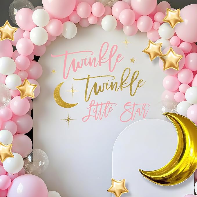 Twinkle Twinkle Little Star Gender Reveal Decorations - Moon Theme Decal Sign for Balloons Arch Backdrop, Twinkle Twinkle Little Star Baby Shower Decorations, Pink First Birthday Decoration for Girl