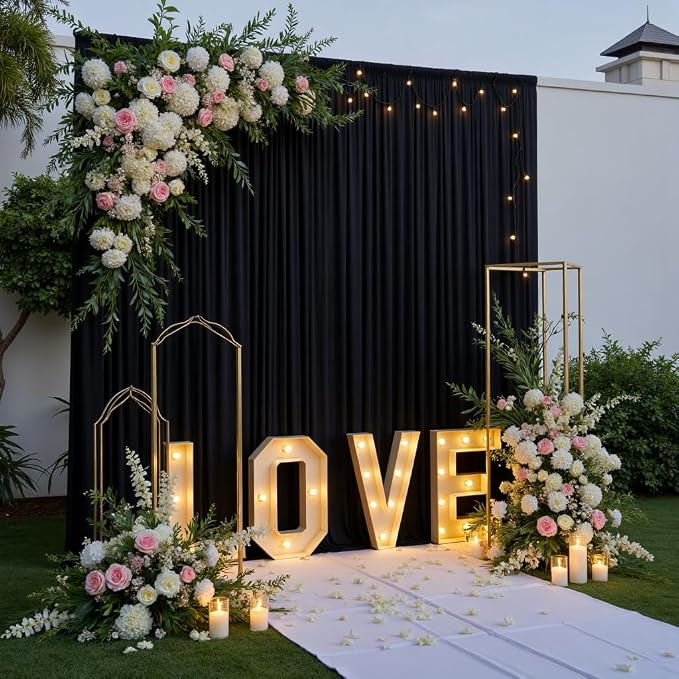 50x14ft Black Backdrop Curtains for Wedding Party, 10 Panels 14 ft Long Back Drop Cloth, Wrinkle-Free Polyester Drapes for Birthday, Baby Shower, Stage Photography Background