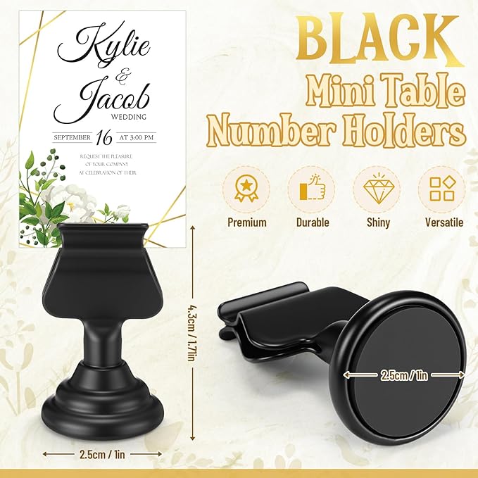 Kathfly 12 Pcs Wedding Table Number Holders 1.7 Inch Metal Black Mini Place Card Holders Bulk Harp-clip Table Sign Stands Card Holder Display Picture Memo Notes Menu for Restaurants Birthday Decor