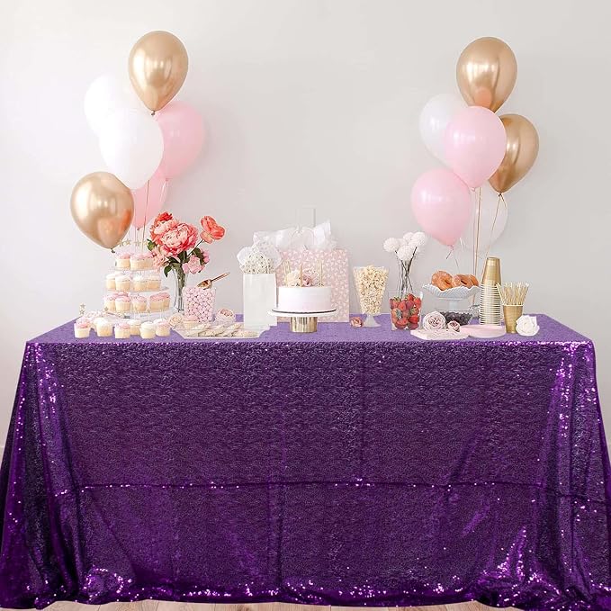 ShiDianYi Sequin Tablecloth Rectangle 50x72-Inch Purple Table Cloths for Parties Rectangular Table Cover Overlay Purple Sequin Fabric Linens Birthday/Baby Shower/Tea Party Decor