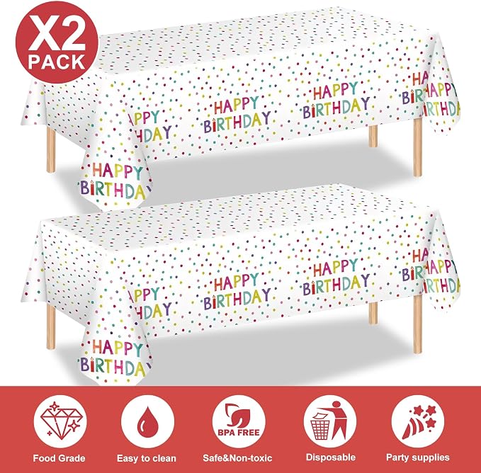 203 Pcs Happy Birthday Decorations: Party Supplies Set with Dots Design- Includes Disposable Paper Birthday Plates and Napkins, Cups, Tablecloth, and Banner for Boys/Girls, Serves 25