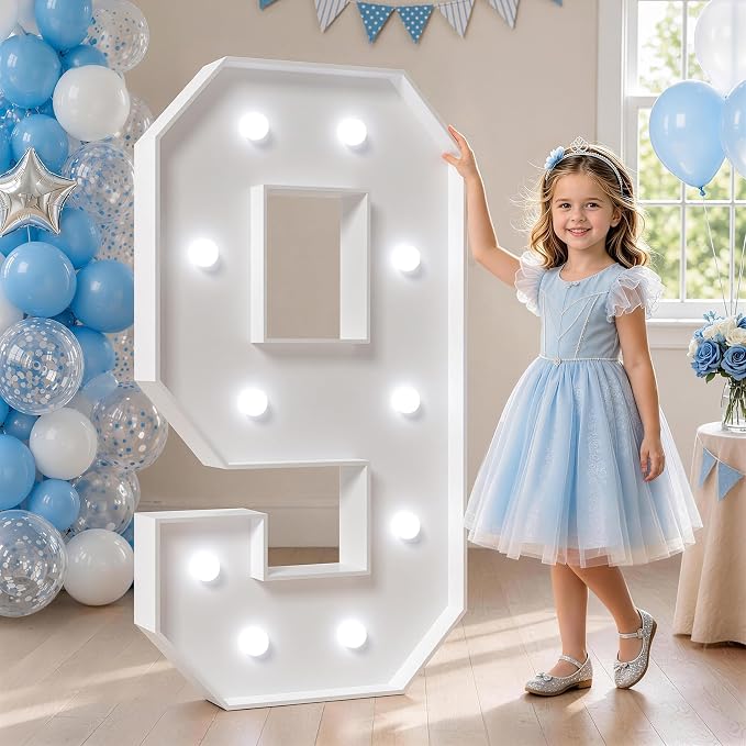4FT Marquee Numbers, Light Up Numbers 9 With Cool Light, Large Numbers for 19th 90th Birthday Party Decorations, Anniversary Decor DIY Kit