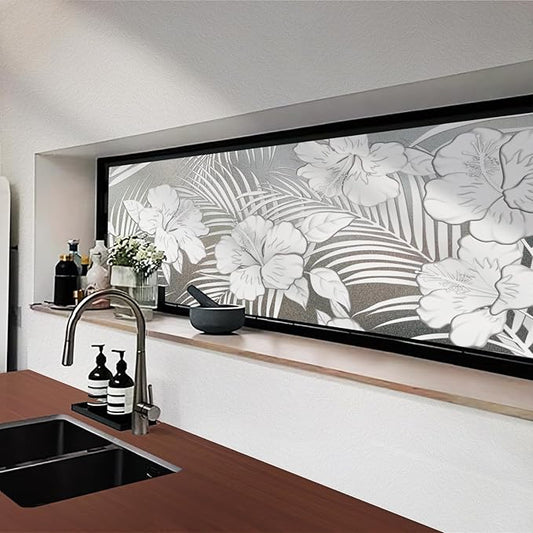 Faux 3D Frosted Tropical Window Privacy Film for Glass Door and Window, 16.93"x78.74" 3D-Hibiscus