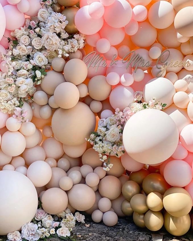 Beige Blush Pink Double Stuffed Balloons Different Size 115Pcs 5/10/12/18" Ivory Cream Blush Balloons Arch Garland kit for Boho Birthday Baby Shower Bridal Shower Gender Reveal Wedding Party