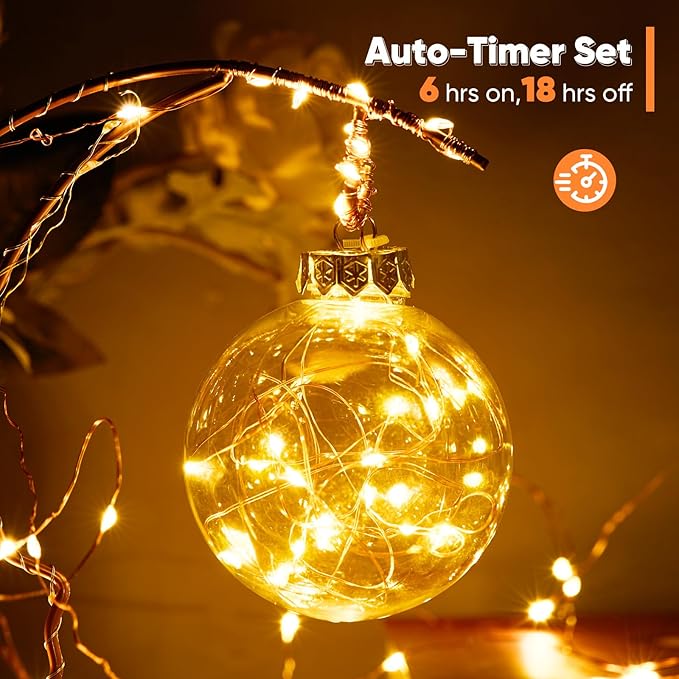 Ariceleo 1 Pack 16.4 Ft. Battery Operated Outdoor String Lights with Remote & Timer, LED Warm White Fairy Lights, Waterproof Twinkle Lights for Bedroom, Dorm, Mason Jar, Wedding, Party, Christmas