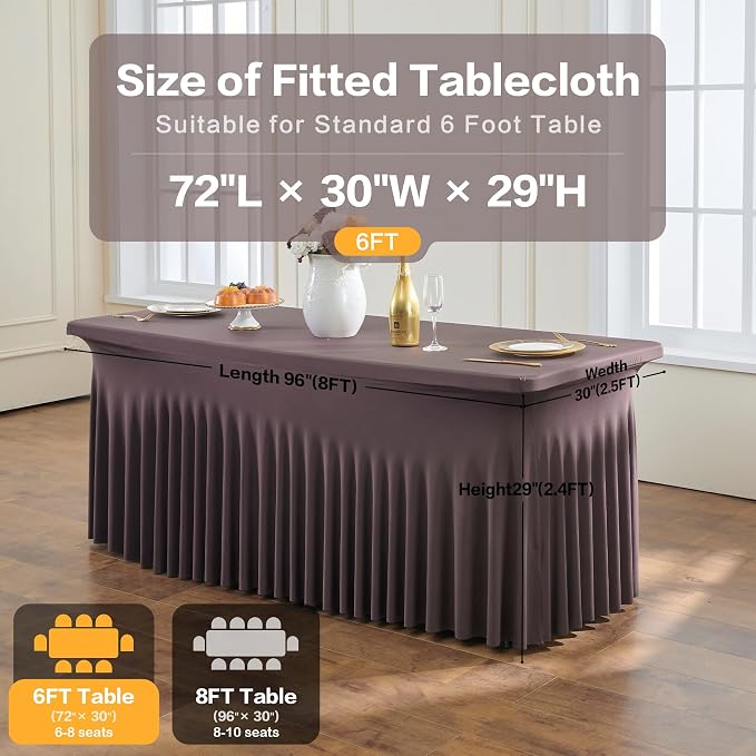 leegleri 2 Pack Brown Spandex Fitted Tablecloths for 6 Foot Rectangle Tables, Brown Stretch Table Cloth with Table Skirt, Wrinkle Free Spandex Table Covers 6ft for Parties, Weddings, Trade Shows