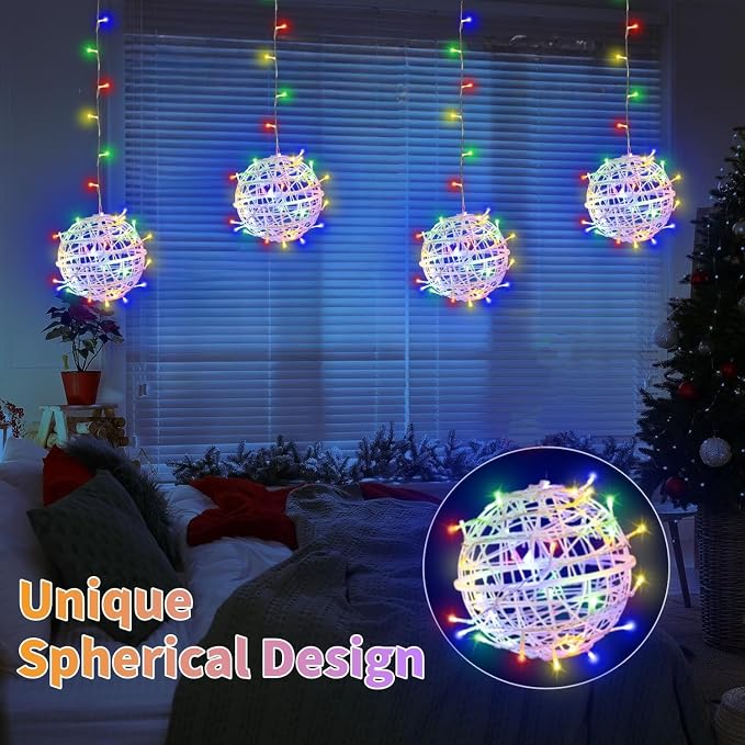 Outdoor Christmas Balls Lights 4 Pack Hanging 7.1" LED Garden Sphere Tree Lights 8 Modes Waterproof Glow Globe Lights with Memory Timer Plug for Yard Porch Eave Patio Home Indoor Decoration-Multicolor
