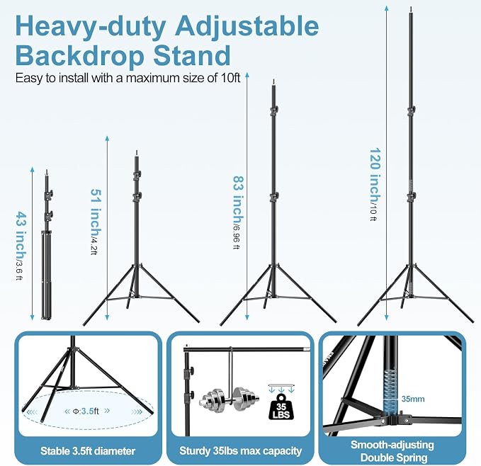 EMART 10x10FT Backdrop Stand Heavy Duty,Photo Back Drop Adjustable Stand Kit with 4 Backdrop Clamps and Carry Bag,Background Support System for Photography Studio,Parties,Wedding,Event Decorations