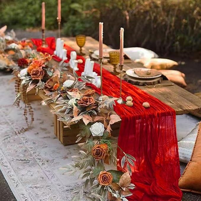 12Pack Red Cheesecloth Table Runner 10Ft Gauze Table Runner Red Cheese Cloth Table Runners Long Sheer Fabric Tablerunners for Wedding Party Bridal Shower Thanksgiving Christmas