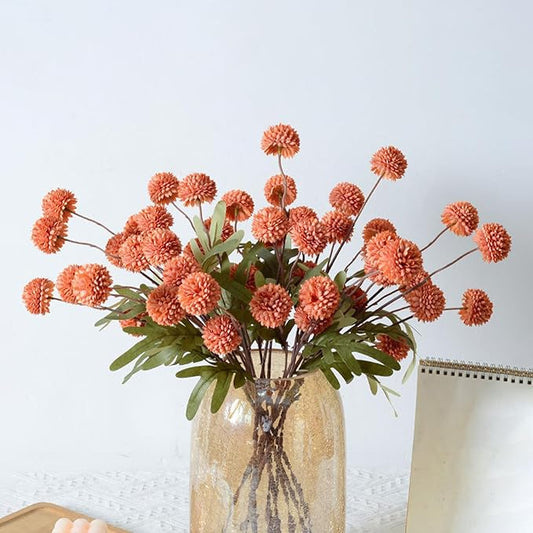 10pcs Faux Orange Kiku Flowers, 5 Heads Each Stem & 4 Branches Eucalyptus Stems, Artificial Small Mini Chrysanthemum Flowers for Aesthetic Room Decor, Floral Arrangements Centerpiece