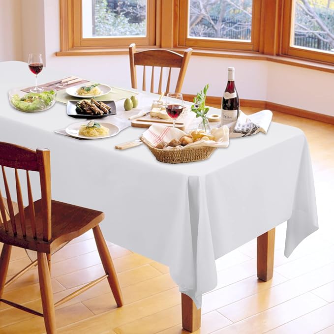 4 Pack White Tablecloths for 8ft Rectangle Tables 60 x 126 Inch - Polyester Table Cover Stain and Wrinkle Resistant Washable Fabric Table Clothes for Wedding Party Banquet Reception Restaurant
