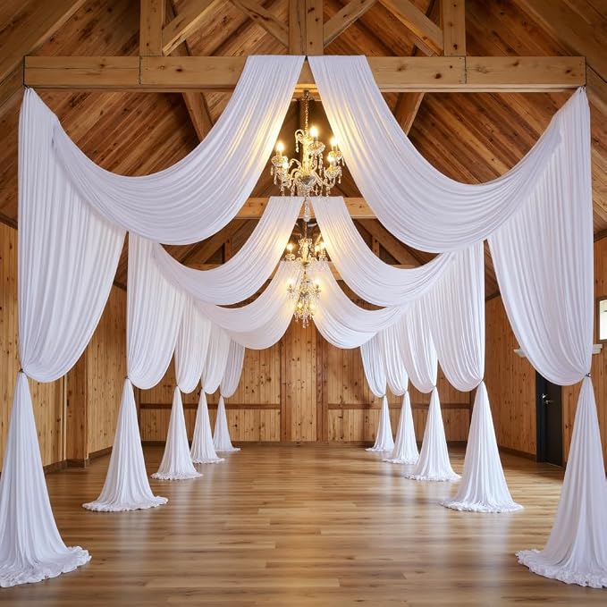 4 Panels 5x40ft White Ceiling Drapes for Wedding, Wrinkle Free Thick Polyester 40ft Long Canopy Tent Ceiling Draping Curtains Arch Drapery for Birthday Party Event Venue Decoration