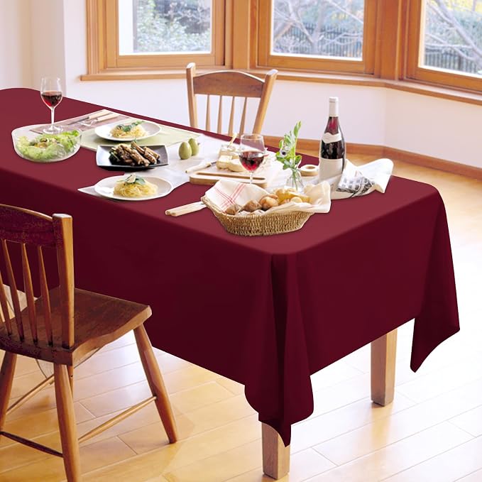12 Pack Burgundy Tablecloths for Rectangle Tables 60 x 126 Inch Polyester Tablecloth 8 Foot Rectangle Table Cloth Wrinkle Resistant Washable Fabric Table Cover for Party Wedding Banquet Events