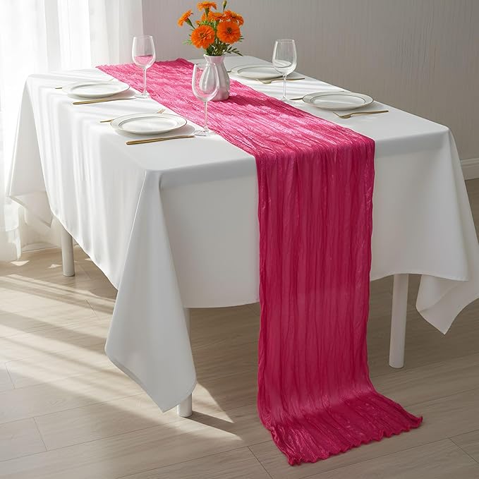 6 Pcs Pink and Orange Cheesecloth Table Runner Boho Gauze Cheese Cloth Runner 118" Rustic Table Decor for Sunset Party Wedding Bridal Baby Shower Birthday Thanksgiving Home Arbor Decor