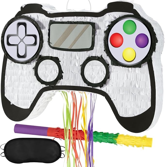 WERNNSAI Video Game Piñata - Game Controller Piñata Bundle with Blindfold and Bat for Boys Piñata Gaming Theme Party Decoration Supplies Pull String Piñata for Birthday Party Celebration