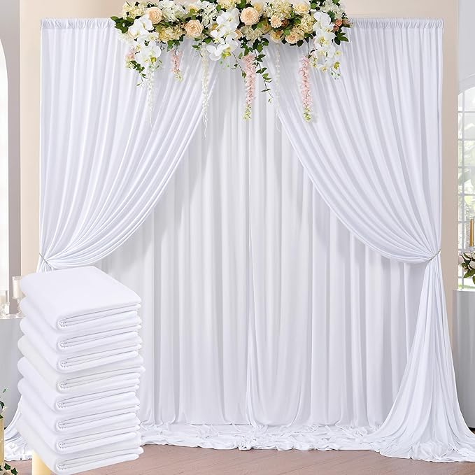 40ftx8ft Wrinkle Free White Backdrop Curtains for Parties, 8 Panels 5x8ft Thick Polyester Backdrop Drapse for Weddings Birthday Photography Background Curtains