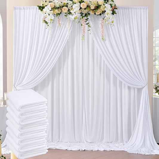 40ftx8ft Wrinkle Free White Backdrop Curtains for Parties, 8 Panels 5x8ft Thick Polyester Backdrop Drapse for Weddings Birthday Photography Background Curtains